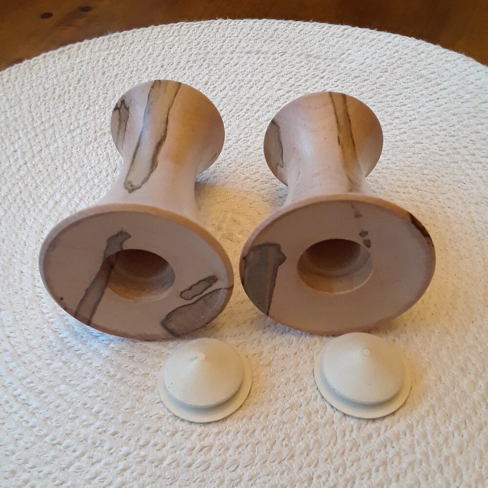 Spalted Maple Turned Wood Salt & Pepper Shakers - Picture 10 of 12